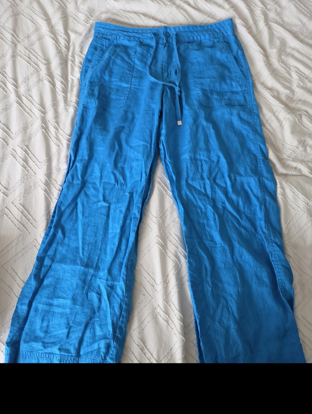Lauren Ralph Lauren Linen Drawstring Pant Blue Wide Leg Pants